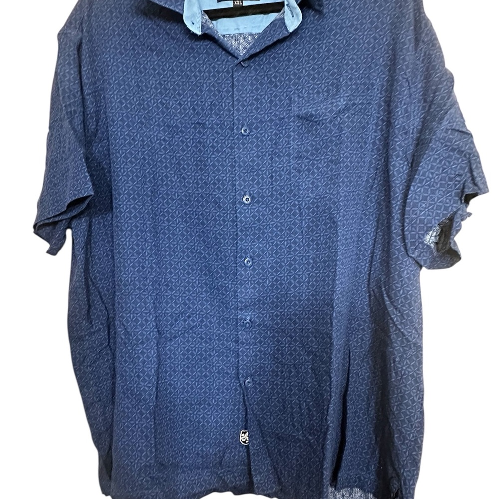 Nat Nast Shirt Men 2XL Blue Geometric Print Short Sleeve Silk Cotton Blend